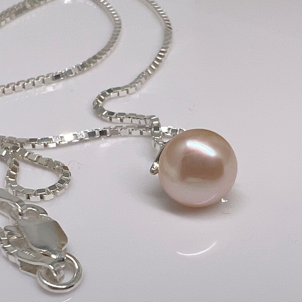 Pink Freshwater Pearl Necklace 18" 925 Silver - Picture 14 of 14